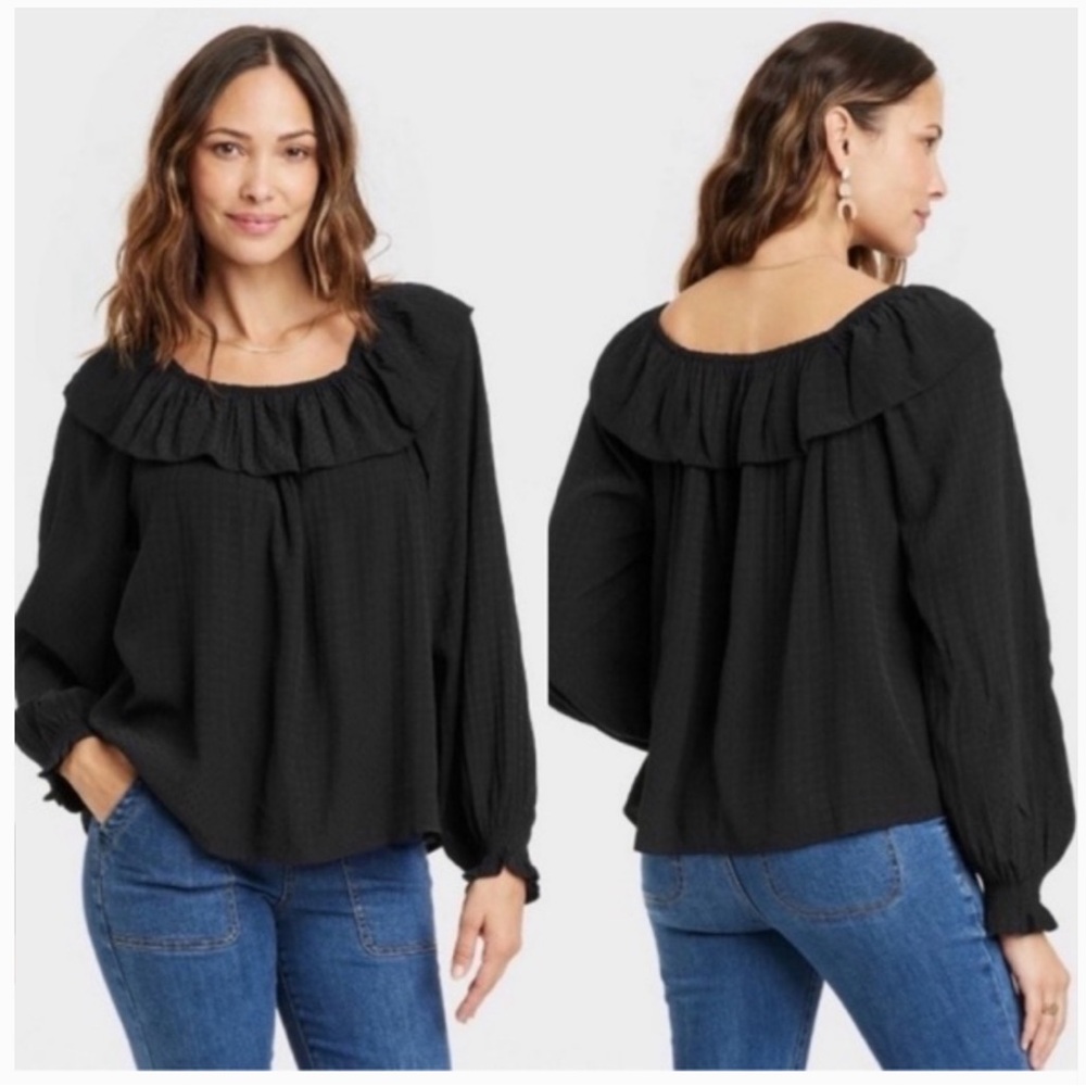 Off-Shoulder Long Sleeve Peasant Blouse